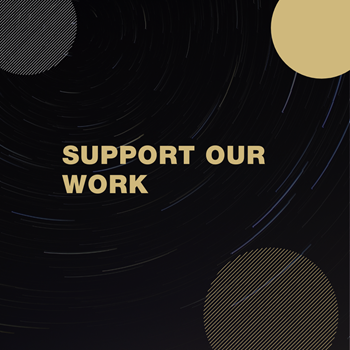 黑盒子上有部分金色和银色的圆圈，上面写着“支持我们的工作”