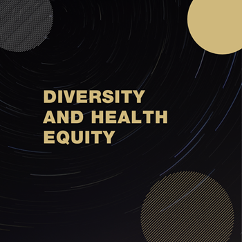 黑盒子上有部分银色和金色的圆圈，上面写着多样性和健康公平